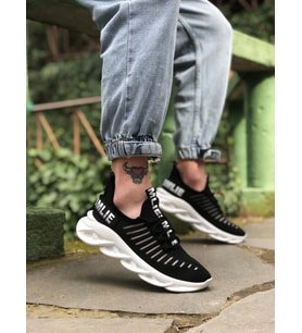 BA0602 Phantom Yüksek Taban Tarz Sneakers Siyah Beyaz Erkek Spor Ayakkabısı
