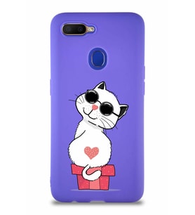 Oppo A5S Soft Premier Kapak Coolcat Tasarımlı Silikon Kılıf - Mor (Şeffaf)