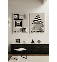 Geometrik Minimalizm 2'li Ahşap Çerçeveli Tablo Seti