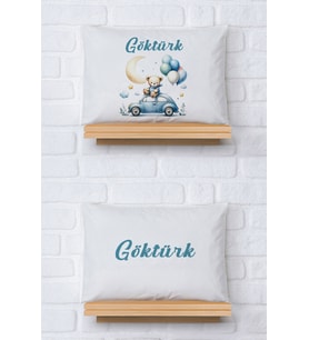 Pia Baby Premium %100 Pamuk İkili İsim Yazılı Erkek Bebek Yastık Kılıfı – 35x45 cm Organik Baskı 5056-13 (Ekru)