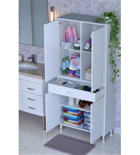 Eliusta Luma Kapaklı & Çekmeceli Banyo Dolabı 75 cm Genişlikte Beyaz Dolap 75x173x32,5 cm Depolama Dolabı