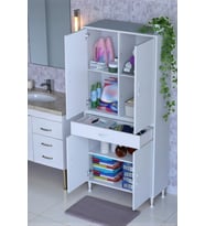 Eliusta Luma Kapaklı & Çekmeceli Banyo Dolabı 75 cm Genişlikte Beyaz Dolap 75x173x32,5 cm Depolama Dolabı
