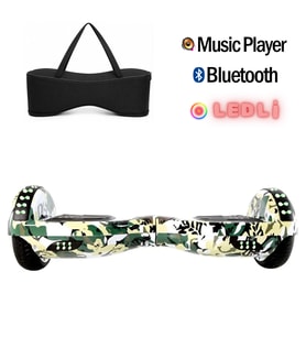 Citymate Hoverboard Elektrikli Kaykay Full Ledli  Bluetooth Hoparlörlü 6.5 Inch Çanta Hediyeli Yeşil Kamuflaj D07
