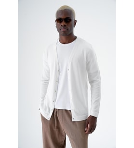 Chuba Erkek Pamuklu Düğmeli Standart Fit Casual Triko Hırka Beyaz 24S277