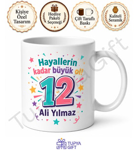 12 Yaş Doğum Günü Hediyesi Gençlere Özel Tasarım Baskılı Kupa Bardak