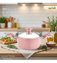 ARZU ÇELİK 20 Cm Granit Derin Tencere Çelik Kapak - Pembe