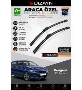 S-Dizayn Peugeot 301 Sedan Ön Cam Silecek Seti 2012 Üzeri Premium Araca Özel 60-40 Cm A+ Kalite