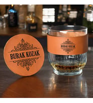 Erkeğe Hediye Taba Deri Kaplama 2’li Viski Seti