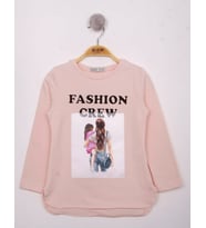 Toontoy Kız Çocuk Fashion Baskılı Tişört (Pudra)
