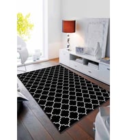 Siyah Fas Desen Kaymaz Taban Makinede Yıkanabilir Halı RV153 - 100 x 160 cm