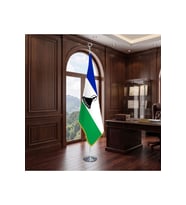 Lesotho Direkli - Altın Saçaklı Saten Makam Bayrağı Seti (Krom Direk)