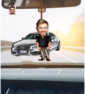 Kişiye Özel Karikatürlü Audi Araba Temalı Ahşap Dikiz Ayna Süsü