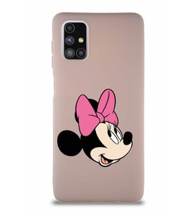 Samsung Galaxy M51 Soft Premier Kapak Minnie Mouse-A Tasarımlı Silikon Kılıf - Pudra (Şeffaf)