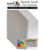 Metalik Aynalı Fon Kartonu 10 lu A5 15x20 cm 1 Paket Okul Sınıf Dekoratif Pırıltılı Folyo Kağıt Dekoratif Anasınıfı Kreş (Gri)