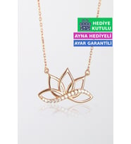Jewelmim Gümüş Lotus Çiçeği Sonsuzluk İşareti Kolye Rose Altın Kaplama 925 Ayar Kadın Gümüş Lotus Kolyesi (Rose)