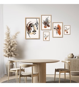 5'li Ahşap Lamine Çerçeveli Mdf Tablo Seti Modern Boho Tasarım (Ahşap)