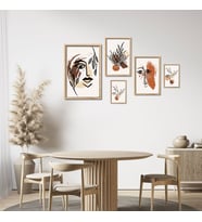 5'li Ahşap Lamine Çerçeveli Mdf Tablo Seti Modern Boho Tasarım (Ahşap)