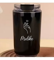 Kişiye Özel Retro Stil 240ml Vakumlu Isı Korumalı El Kalp Baskılı Termos Kupa (Siyah)
