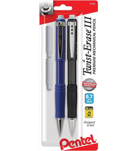Pentel® Twist-Erase® Iii Mekanik Kalemler, 0,7 Mm, Çeşitli Varil Renkleri, 2'Li Kalem Paketi (Çok Renkli)