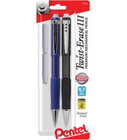 Pentel® Twist-Erase® Iii Mekanik Kalemler, 0,7 Mm, Çeşitli Varil Renkleri, 2'Li Kalem Paketi (Çok Renkli)