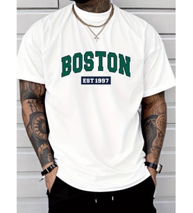 Erkek Boston Baskılı Süprem T-shirt (Beyaz)