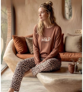 Pijamoni Kadın Likralı Pamuklu Bisiklet Yaka Uzun Kol İnce Pijama Takımı 1300/4 - 1 Adet