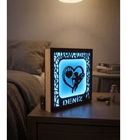 Kişiye Özel İsimli Melek ve Kalp Temalı LED Gece Lambası (Mavi)