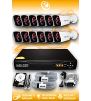 ELITCAM 12 Kameralı Kare 12 Dış Kamera Set 1 TB HDD Full HD Gece Görüşlü Güvenlik Kamerası Sistemi