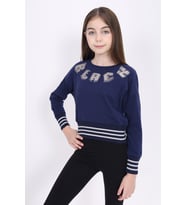 Toontoy Kız Çocuk Sweatshirt Black Varak Baskılı (Lacivert)