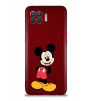 Oppo Reno 4 Lite Soft Premier Kapak Mickey Mouse-B Tasarımlı Silikon Kılıf - Mürdüm (Şeffaf)