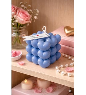 Kalp Küpü Mum - Mumelia Candles Doğal Soya, El Yapımı, Dekoratif - Buz Mavisi