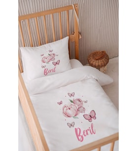 %100 Pamuk Saten Isme Özel 100x150 Bebek Yatak Nevresim Seti