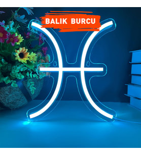 Balık Burcu Figürlü Neon Led Tabela Tablo Gece Aydınlatma Duvar Dekoru