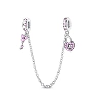 Pembe Taşlı Anahtar ve Kilit Zincir Sallantılı Charm