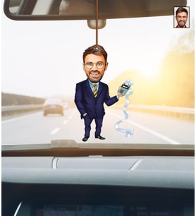 Kişiye Özel Karikatürlü Muhasebeci Ahşap Araba Dikiz Ayna Süsü