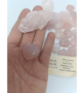 PEMBE KUVARS İKİLİ BİBLO SET Kalp şeklinde ve işlenmemiş ham hali-1001/BALIK HEDİYELİK (Pudra Pembe)