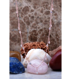 Sıra Taşlı Rose Gümüş Choker Kolye 7238