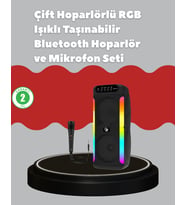 Çift 4 İnç Hoparlörlü Rgb Işıklı Bluetooth Ses Sistemi