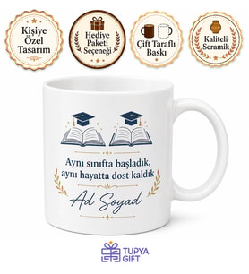 Sınıf Arkadaşı İçin Kişiye Özel İsimli Baskılı Kupa Bardak Anı Hediyesi