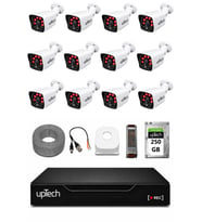 UPTECH 12 Kameralı Güvenlik Kamera Seti 2MP 1080P Full HD 6 Atom LED Gece Görüşlü 250GB HDD 5525