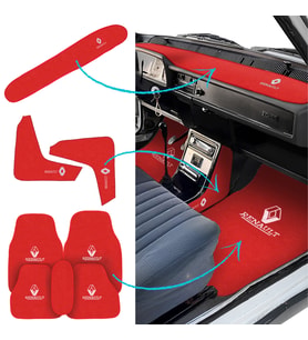Renault 12 Nakışlı Kırmızı Oto Halı Paspas  Torpido Koruma Halısı  Vites Konsol Koruma Seti