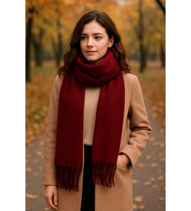 Kadın Bordo Püsküllü Soft Dokulu Klasik Şal