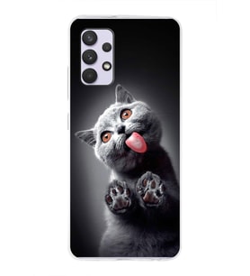 PrintiFy Samsung Galaxy A32 ile Uyumlu 1mm Slim Fit Kedi 2 050c Baskılı Şeffaf  Kılıf