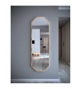 120 Cm Safir Meşe 6 Gen Duvar Salon Antre Hol Koridor Mutfak Banyo Ofis Aynası (Gold)