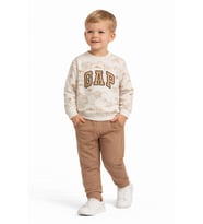 Erkek Çocuk Önü Baskılı Sweatshirt Ve Eşofman Alt Takım BGL-ST05252 (Camel)