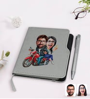 BK Gift Kişiye Özel Sevgililer Karikatürlü Gri Termo Deri Defter Kalem Seti-97