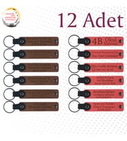 A Kahve & Nar Çiçeği, Bebek Mevlüdü İçin Anlamlı Armağan 12’li Set, İsim Ve Mesaj Yazılı Deri Hatıra