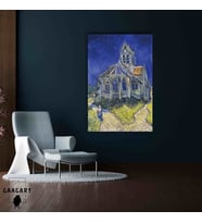 Tekli Dikey Kanvas Tablo Ünlü Eserler Van Gogh Auvers'deki Kilise
