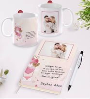 BK Gift Kişiye Özel Kendi El Yazın Mesajlı Fotoğraflı Beyaz Defter Kalem ve Kupa Hediye Seti-1 (Model 1)
