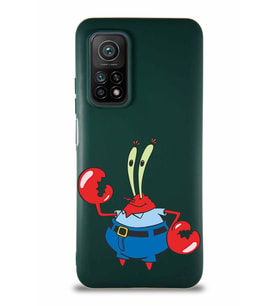 Xiaomi Mi 10T Soft Premier Kapak Bay Yengeç Tasarımlı Silikon Kılıf - Yeşil (Şeffaf)